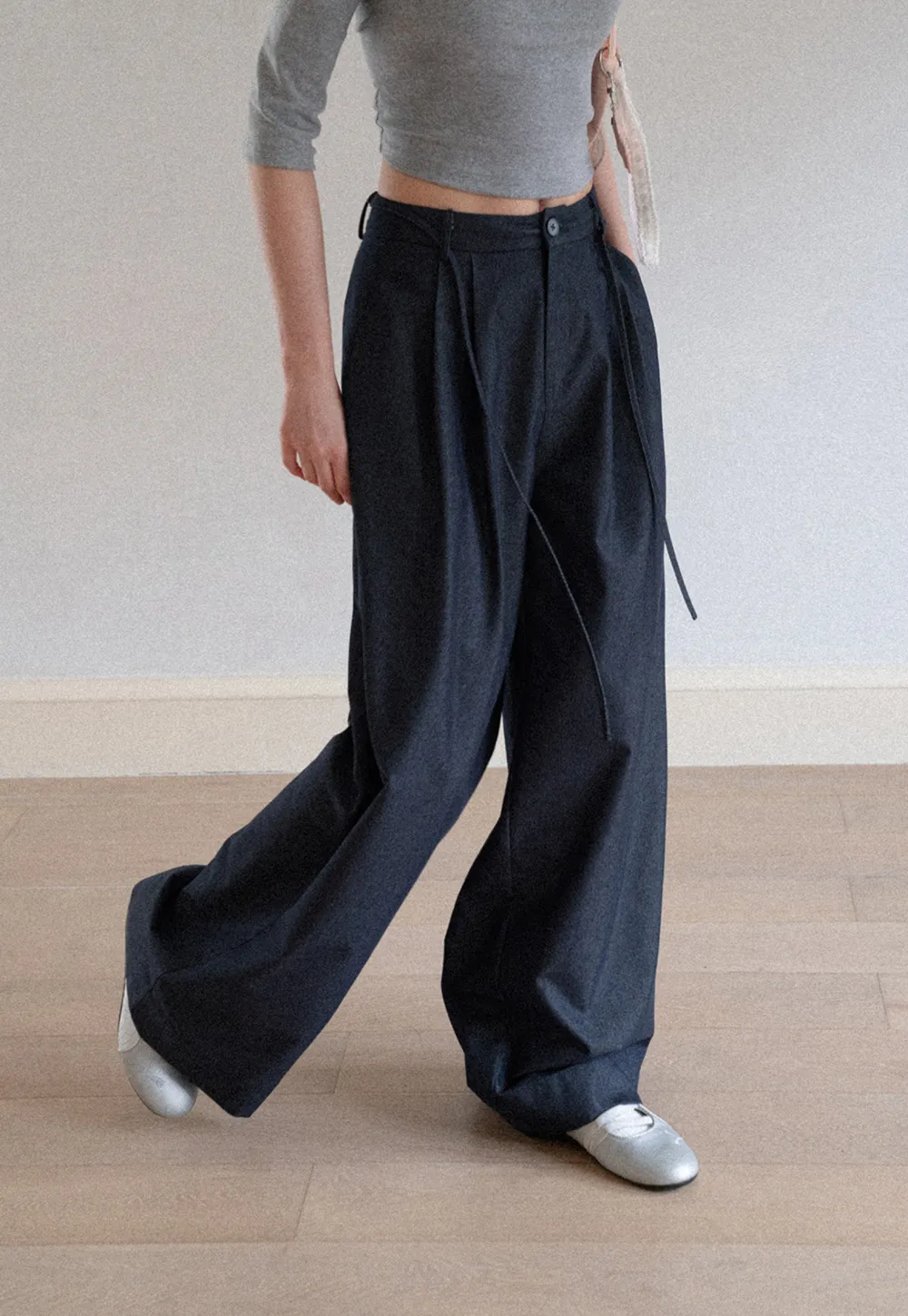 High Waist Pleated Wide Leg Casual Pants