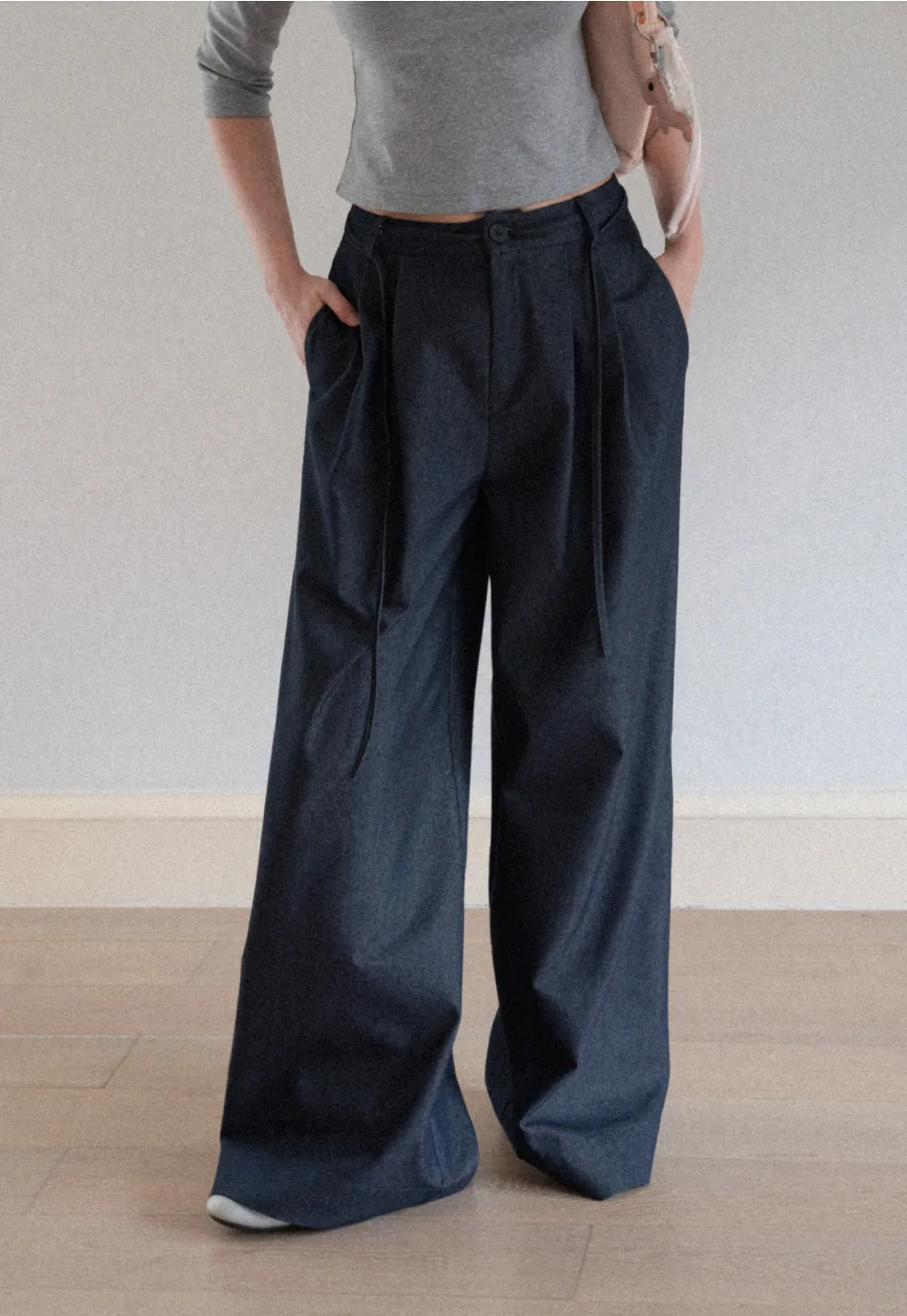 High Waist Pleated Wide Leg Casual Pants