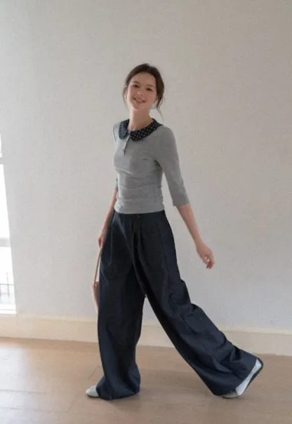 High Waist Pleated Wide Leg Casual Pants
