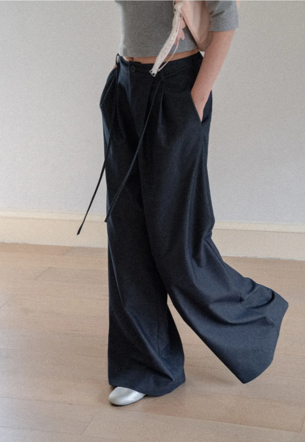 High Waist Pleated Wide Leg Casual Pants