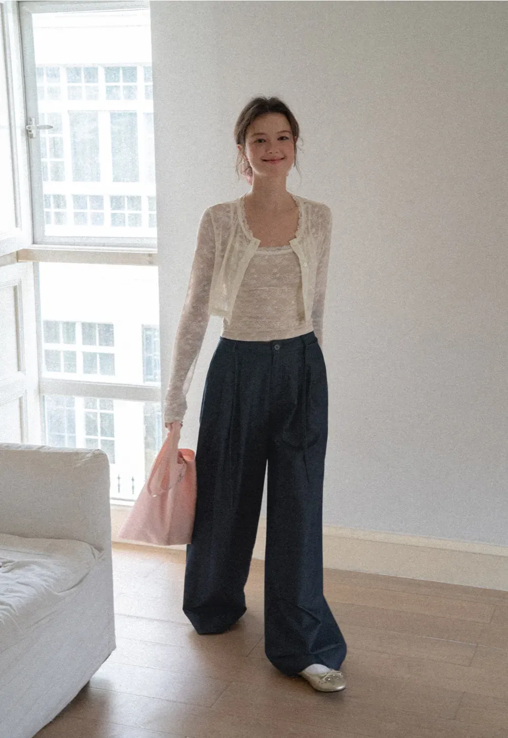 High Waist Pleated Wide Leg Casual Pants