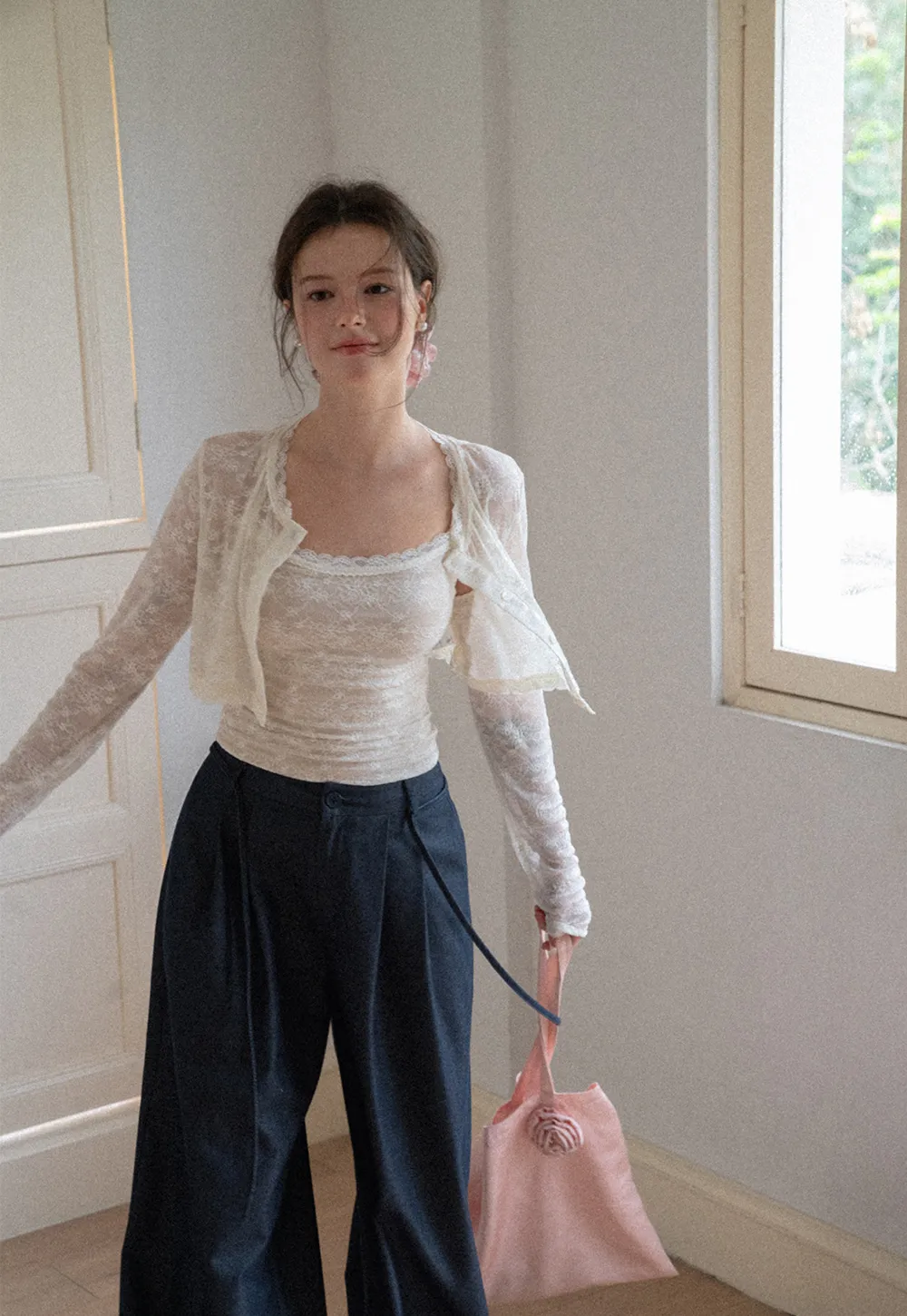 High Waist Pleated Wide Leg Casual Pants
