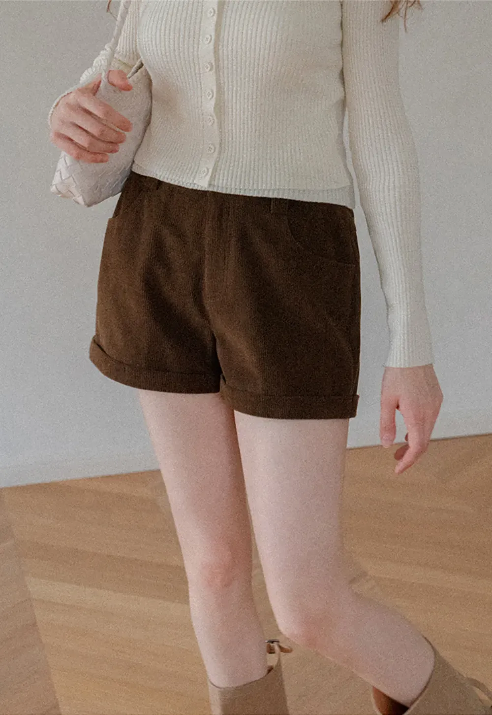 Cropped High Waist Ribbed Knit Casual Pants