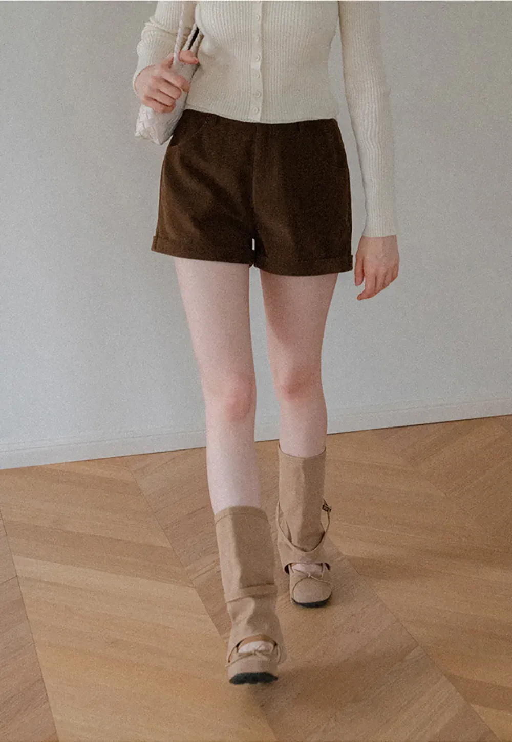 Cropped High Waist Ribbed Knit Casual Pants