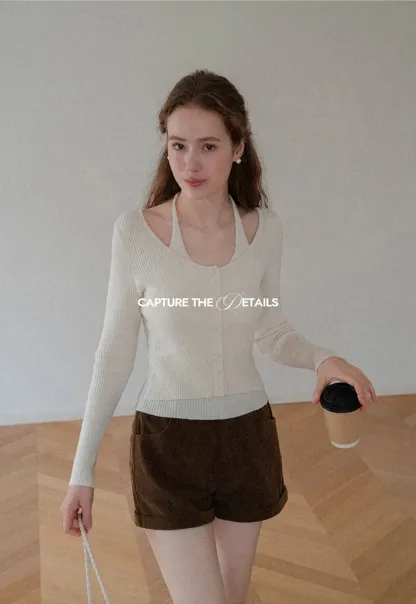 Cropped High Waist Ribbed Knit Casual Pants