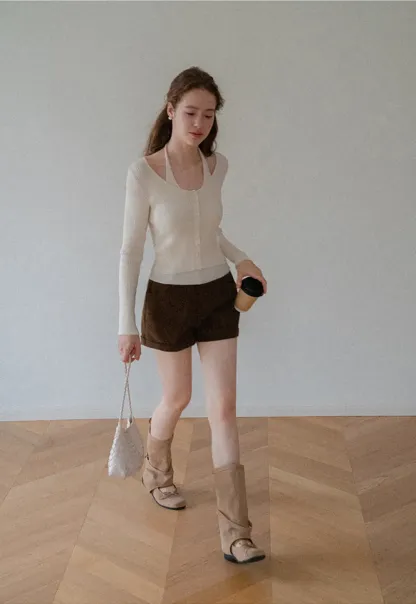 Cropped High Waist Ribbed Knit Casual Pants