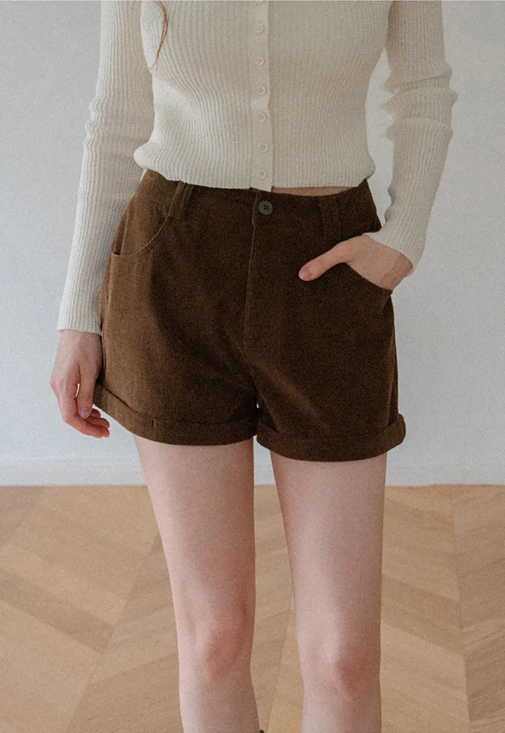 Cropped High Waist Ribbed Knit Casual Pants