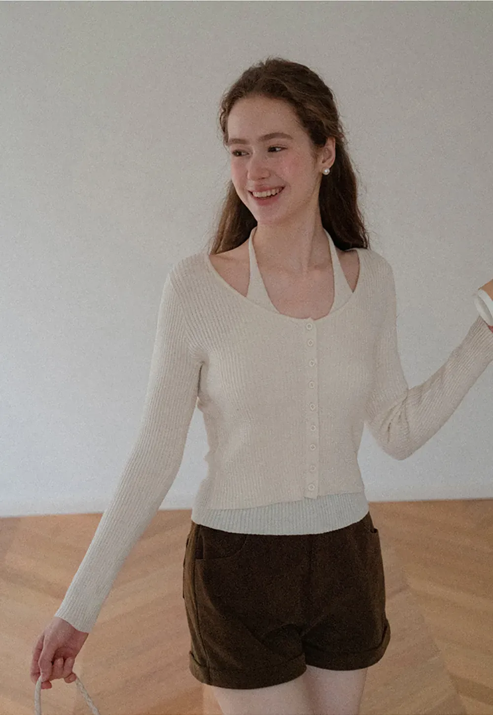 Cropped High Waist Ribbed Knit Casual Pants