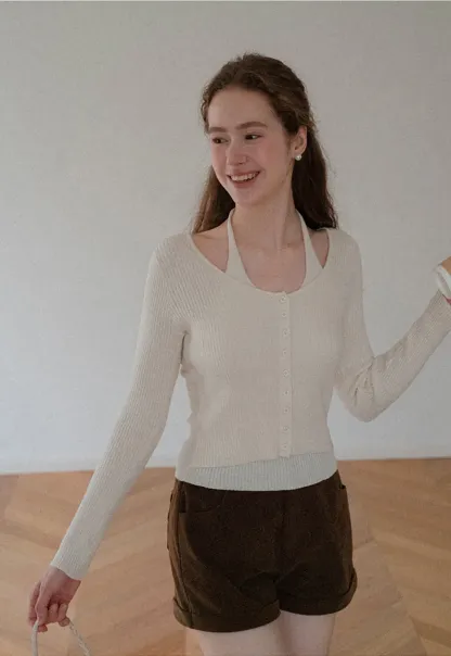 Cropped High Waist Ribbed Knit Casual Pants