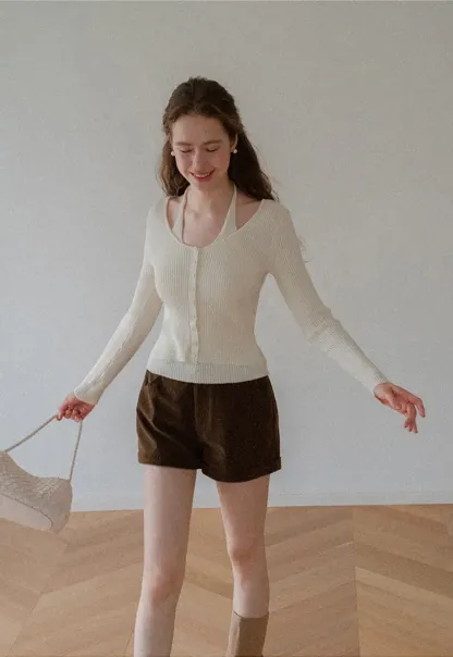 Cropped High Waist Ribbed Knit Casual Pants