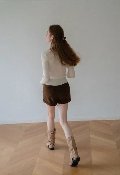 Cropped High Waist Ribbed Knit Casual Pants