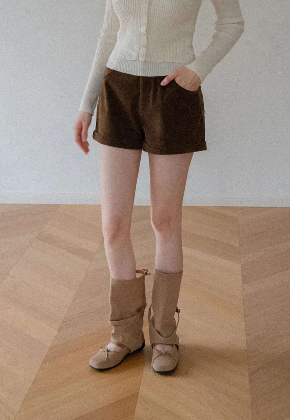 Cropped High Waist Ribbed Knit Casual Pants