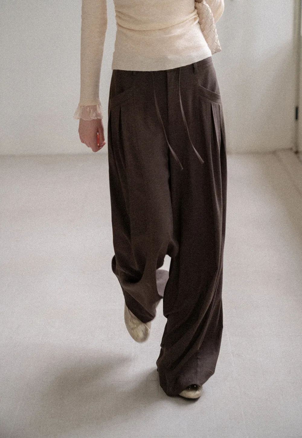 Pleated Wide Leg Drawstring Casual Pants