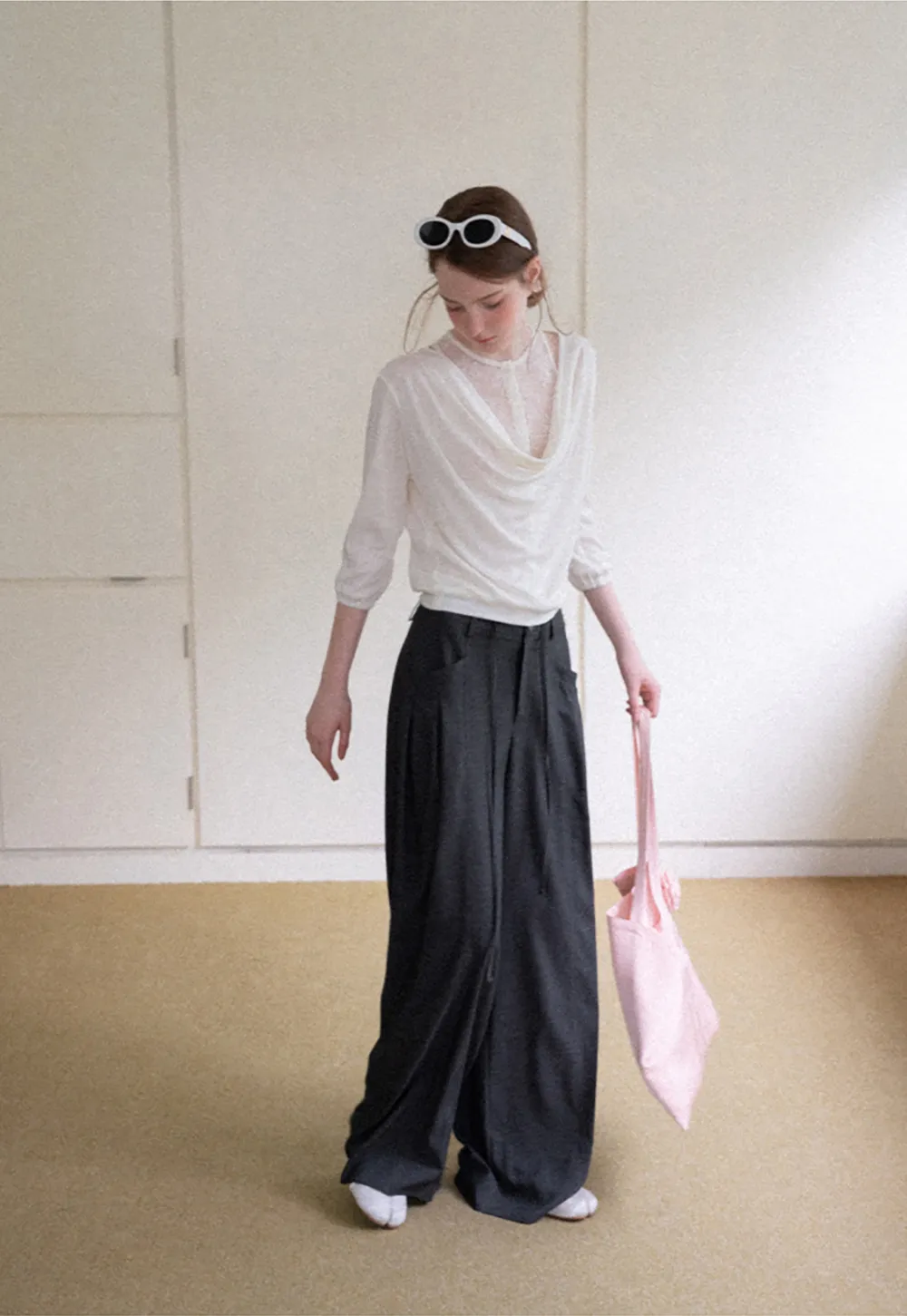 Pleated Wide Leg Drawstring Casual Pants