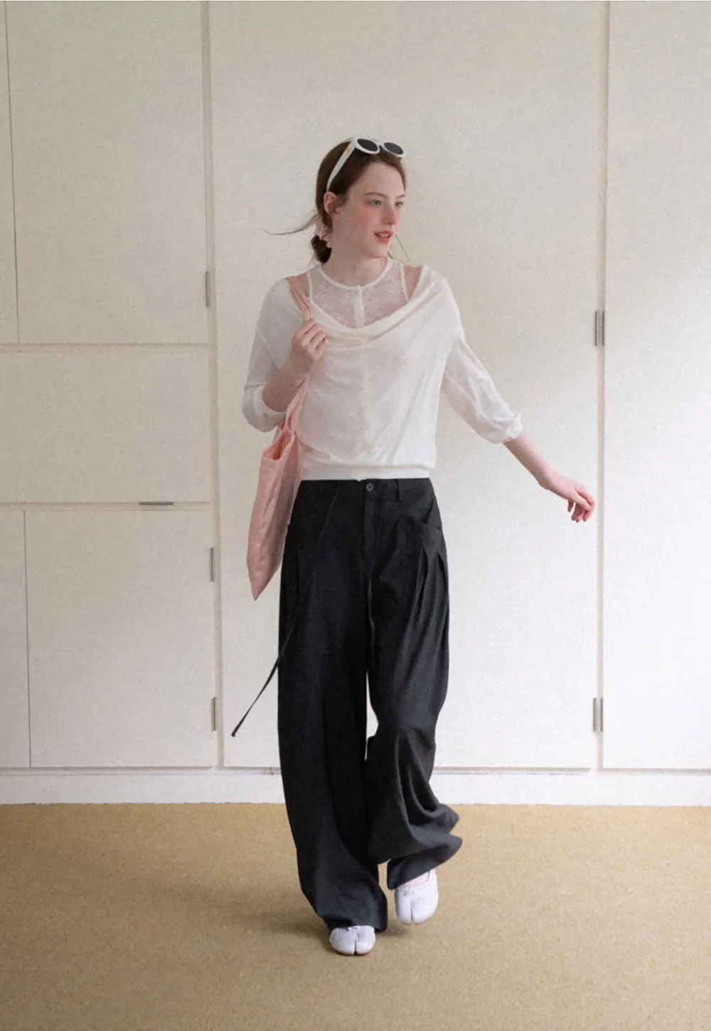 Pleated Wide Leg Drawstring Casual Pants