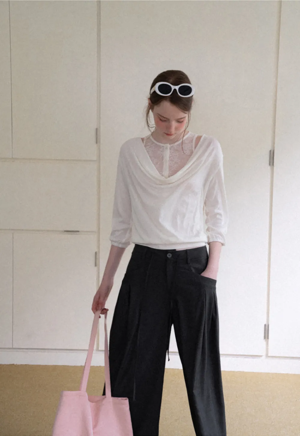 Pleated Wide Leg Drawstring Casual Pants