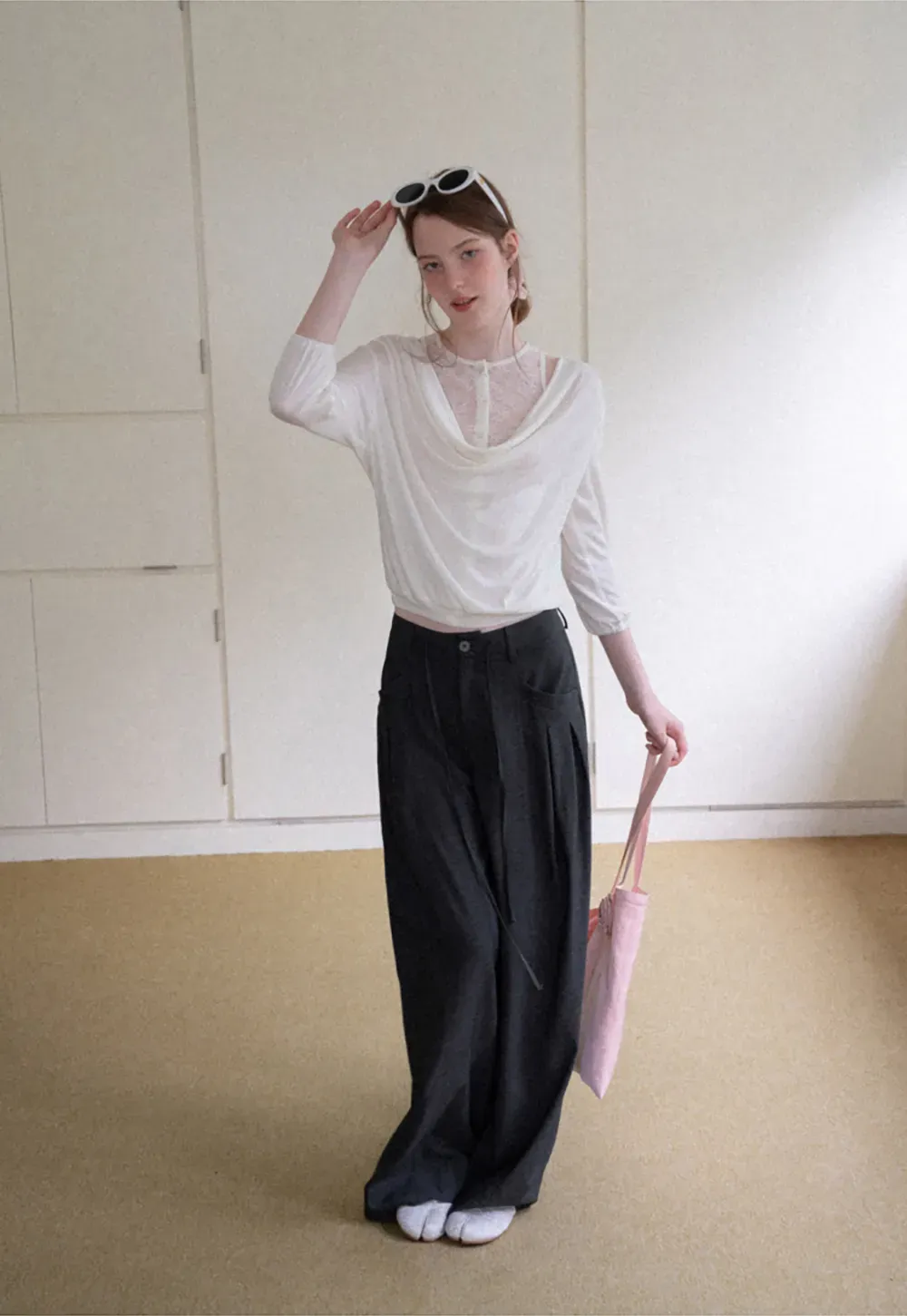 Pleated Wide Leg Drawstring Casual Pants