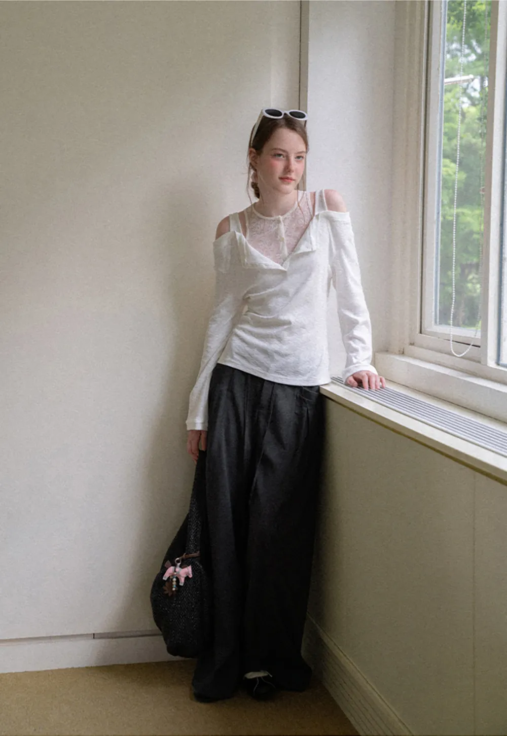 Pleated Wide Leg Drawstring Casual Pants