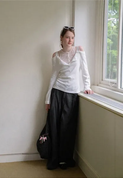 Pleated Wide Leg Drawstring Casual Pants
