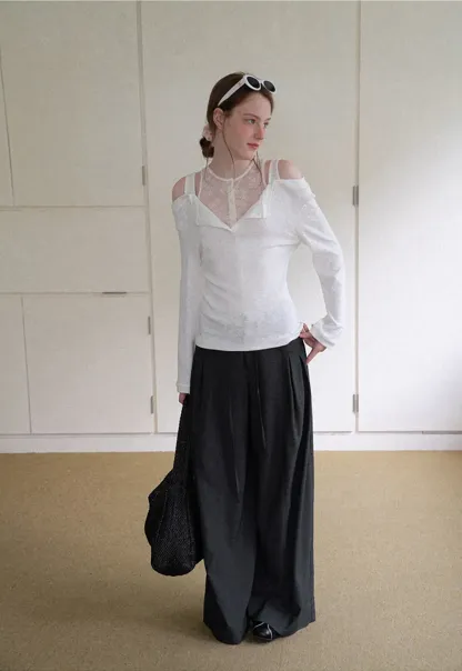 Pleated Wide Leg Drawstring Casual Pants
