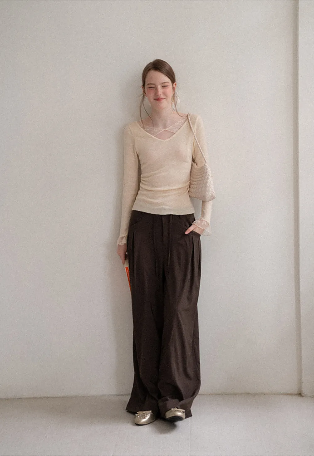 Pleated Wide Leg Drawstring Casual Pants
