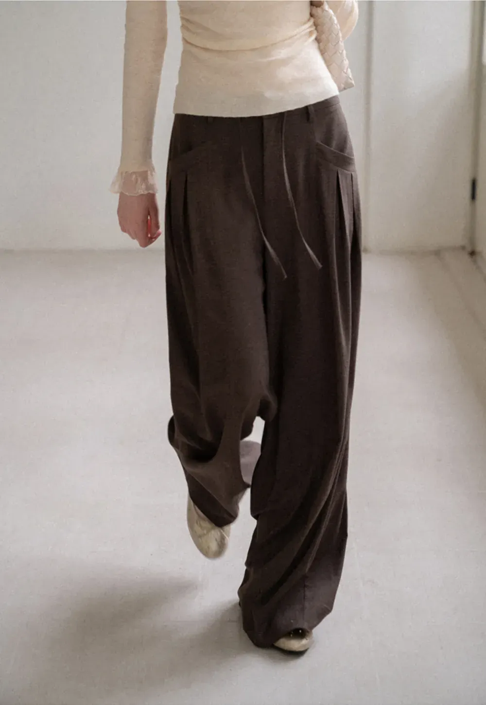 Pleated Wide Leg Drawstring Casual Pants