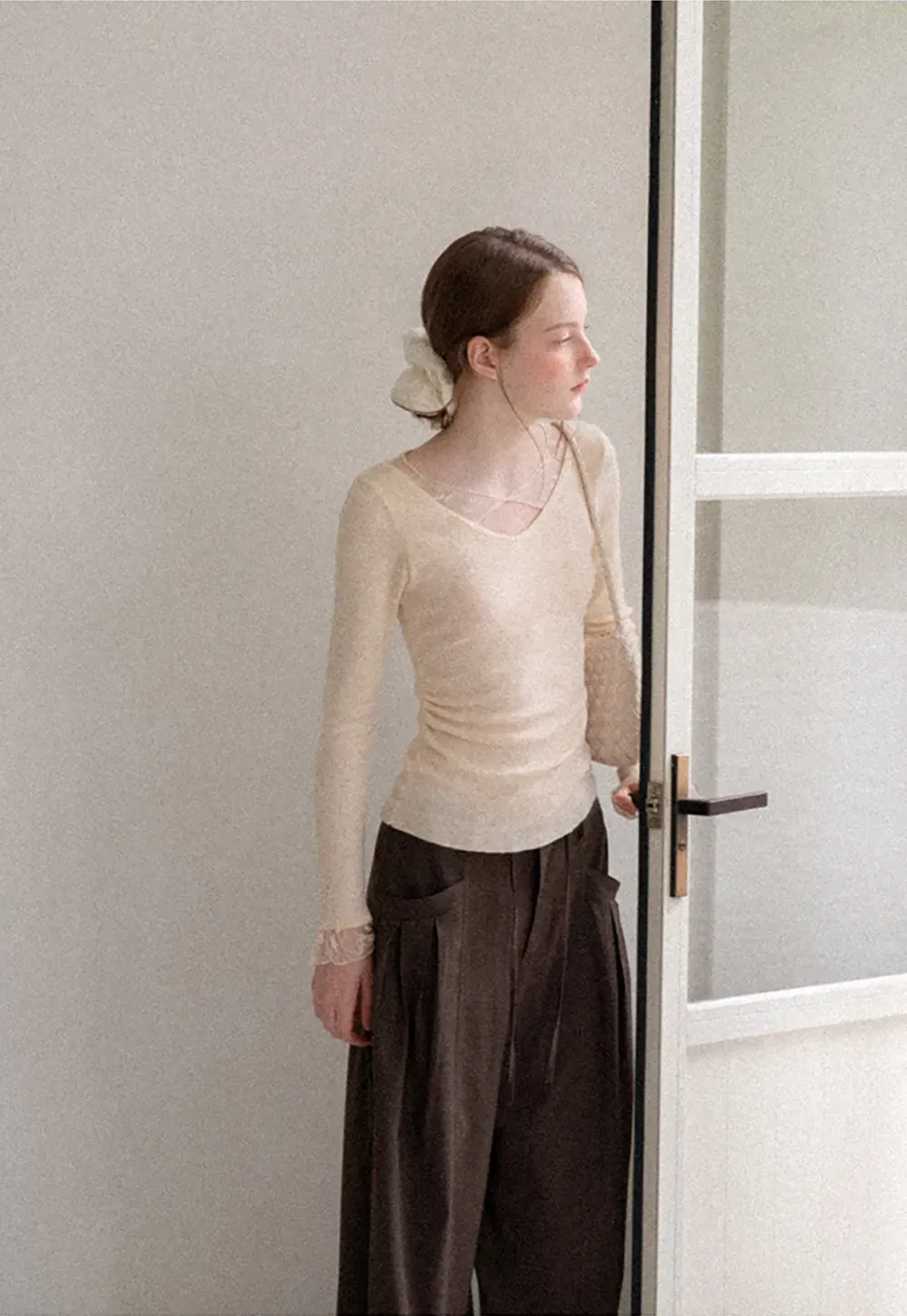 Pleated Wide Leg Drawstring Casual Pants