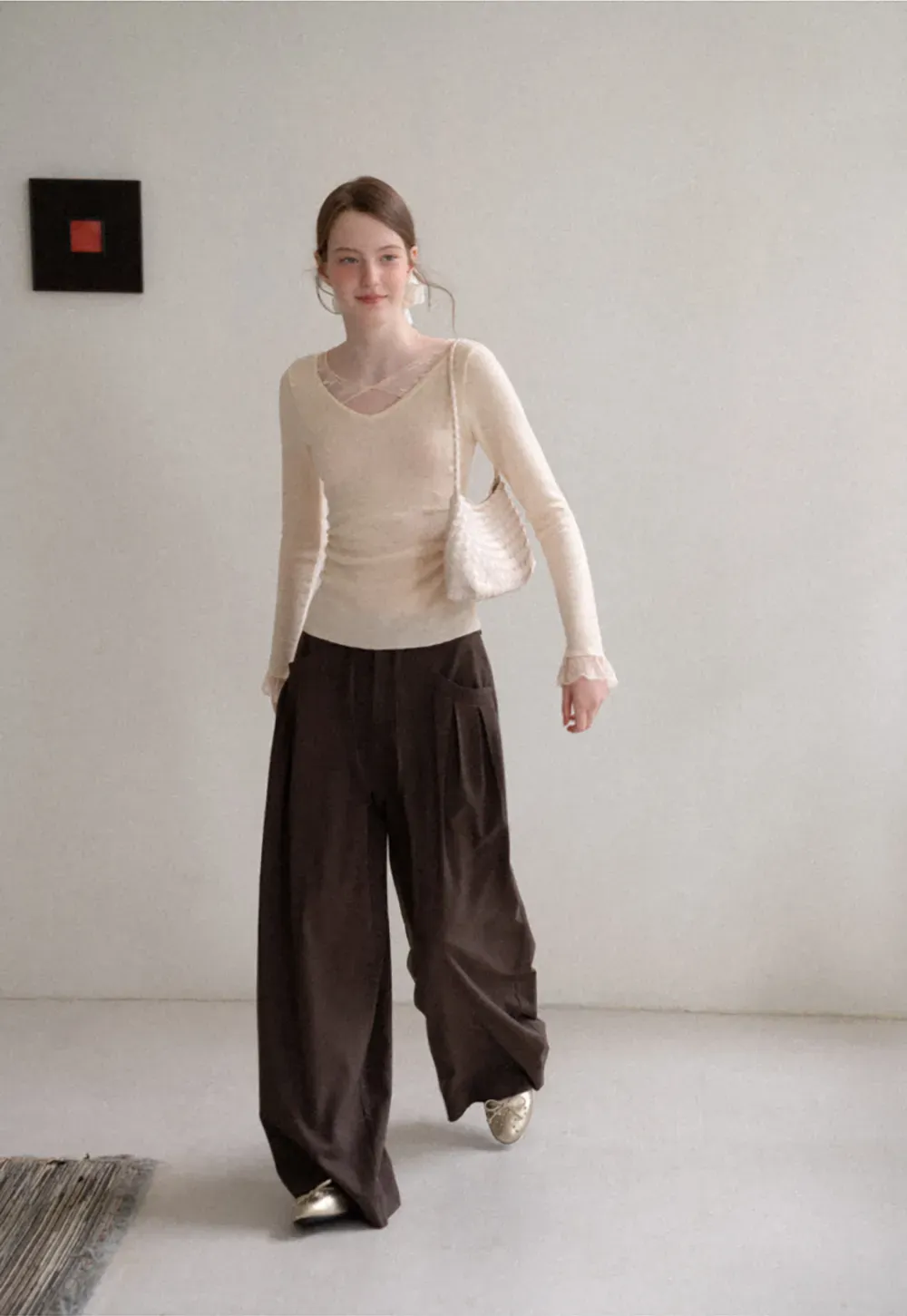 Pleated Wide Leg Drawstring Casual Pants