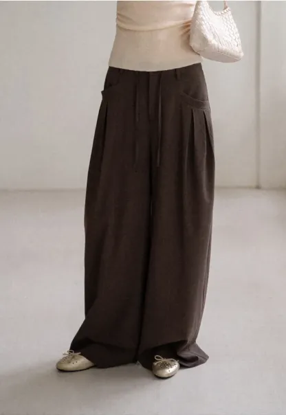 Pleated Wide Leg Drawstring Casual Pants