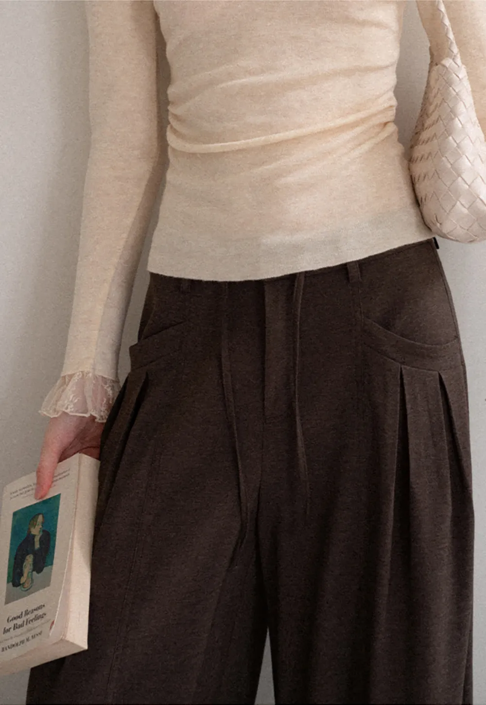 Pleated Wide Leg Drawstring Casual Pants