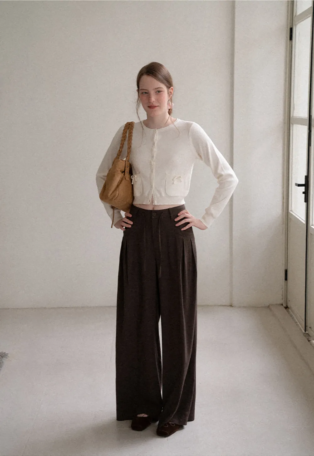 Pleated Wide Leg Drawstring Casual Pants