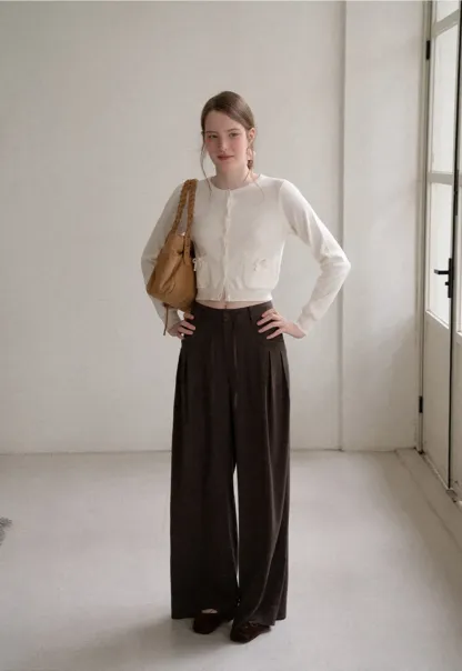 Pleated Wide Leg Drawstring Casual Pants