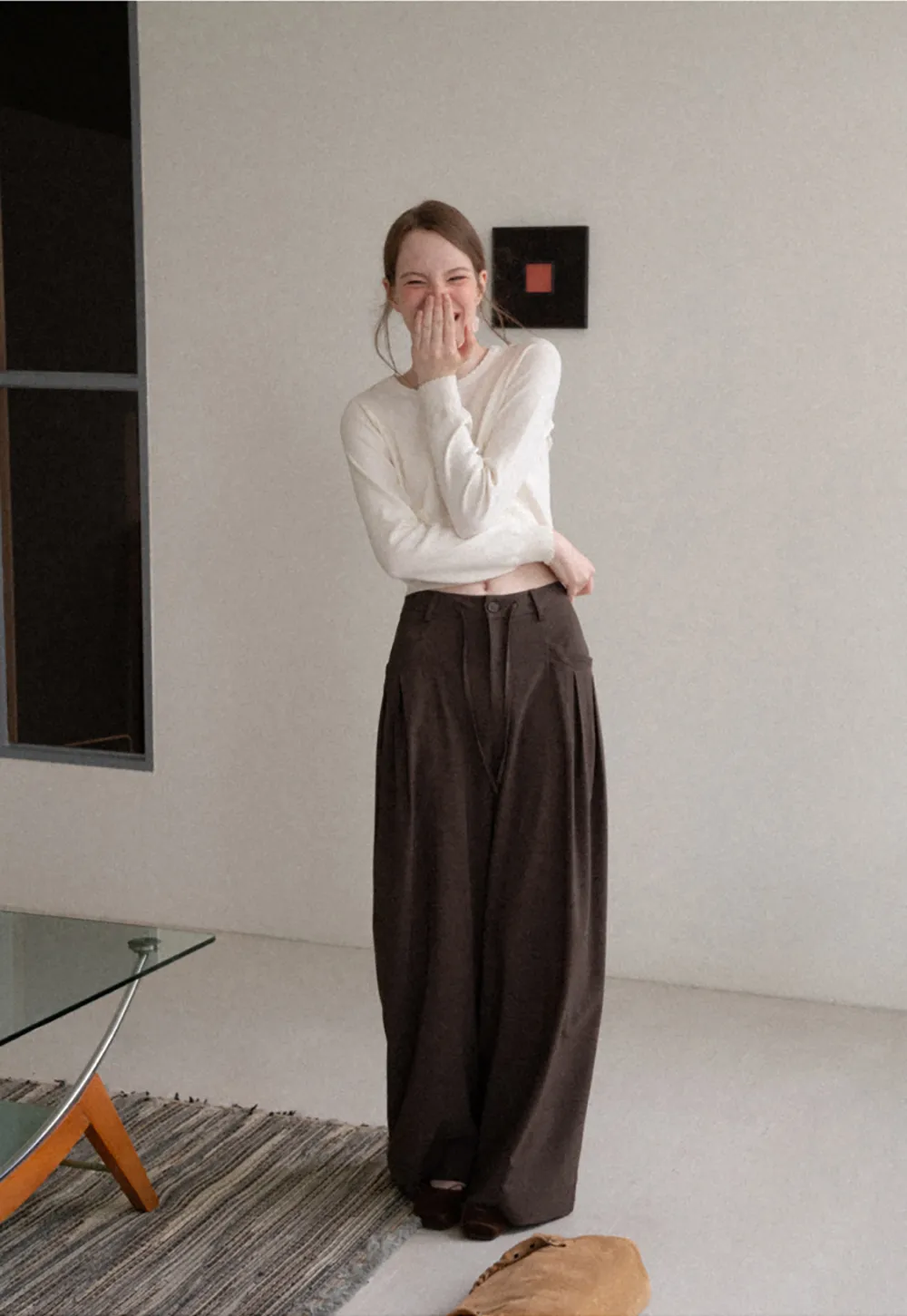 Pleated Wide Leg Drawstring Casual Pants