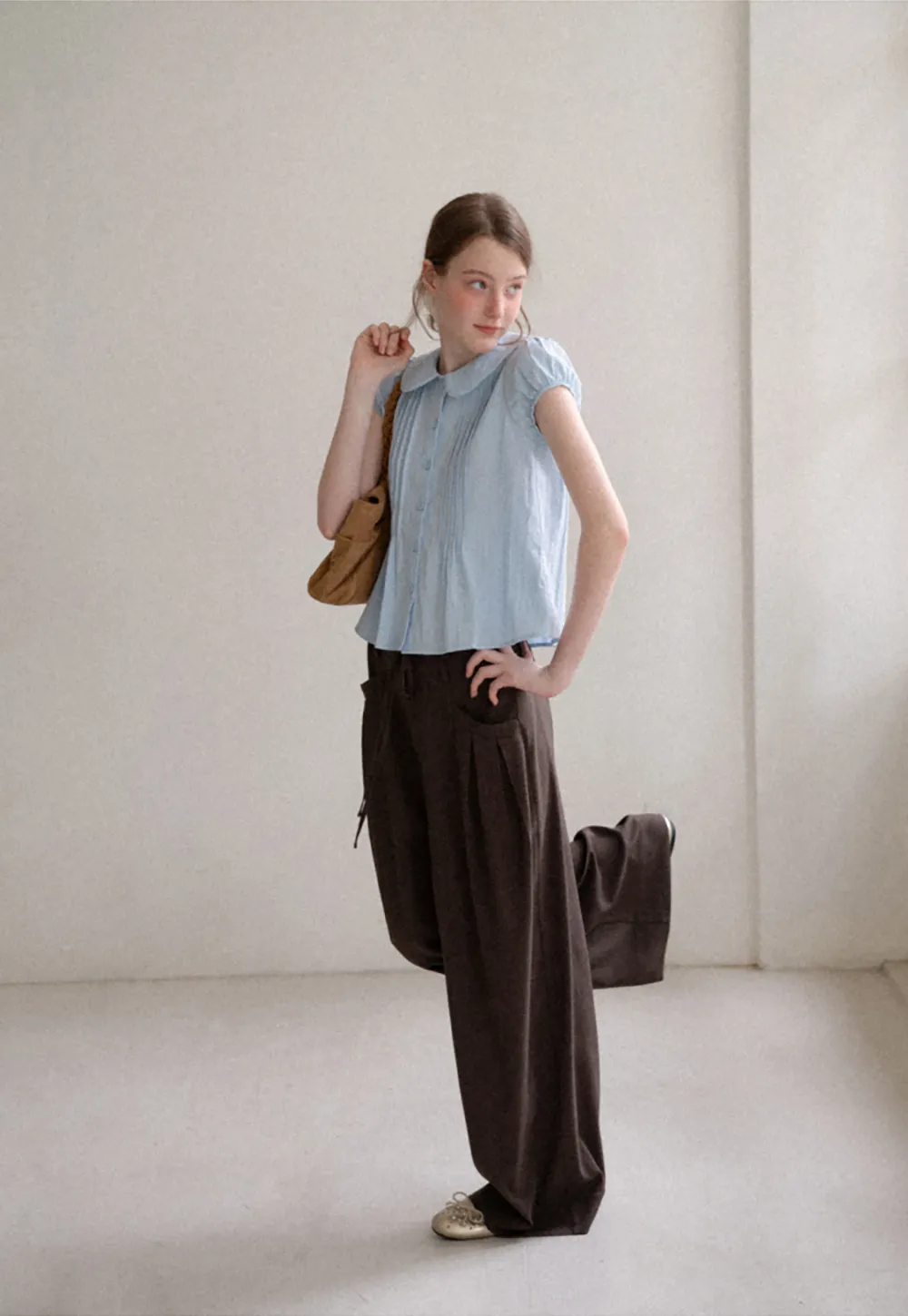 Pleated Wide Leg Drawstring Casual Pants
