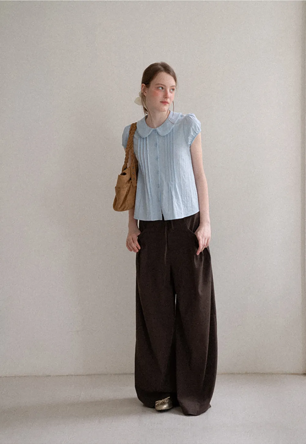 Pleated Wide Leg Drawstring Casual Pants