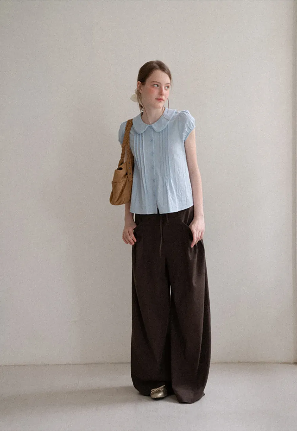 Pleated Wide Leg Drawstring Casual Pants