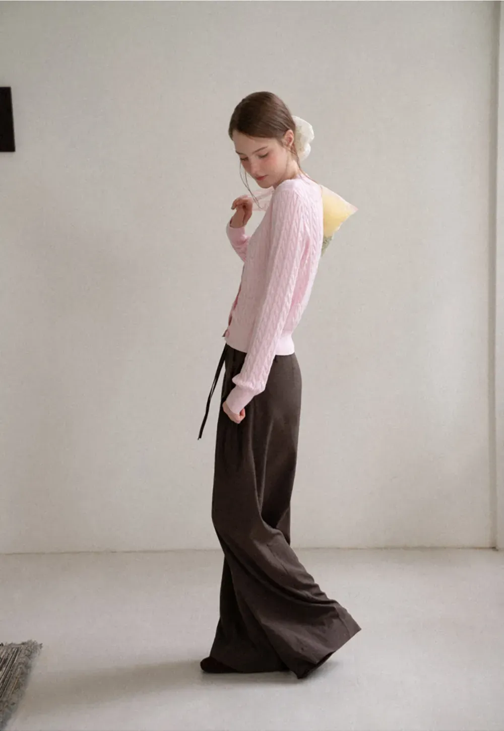Pleated Wide Leg Drawstring Casual Pants