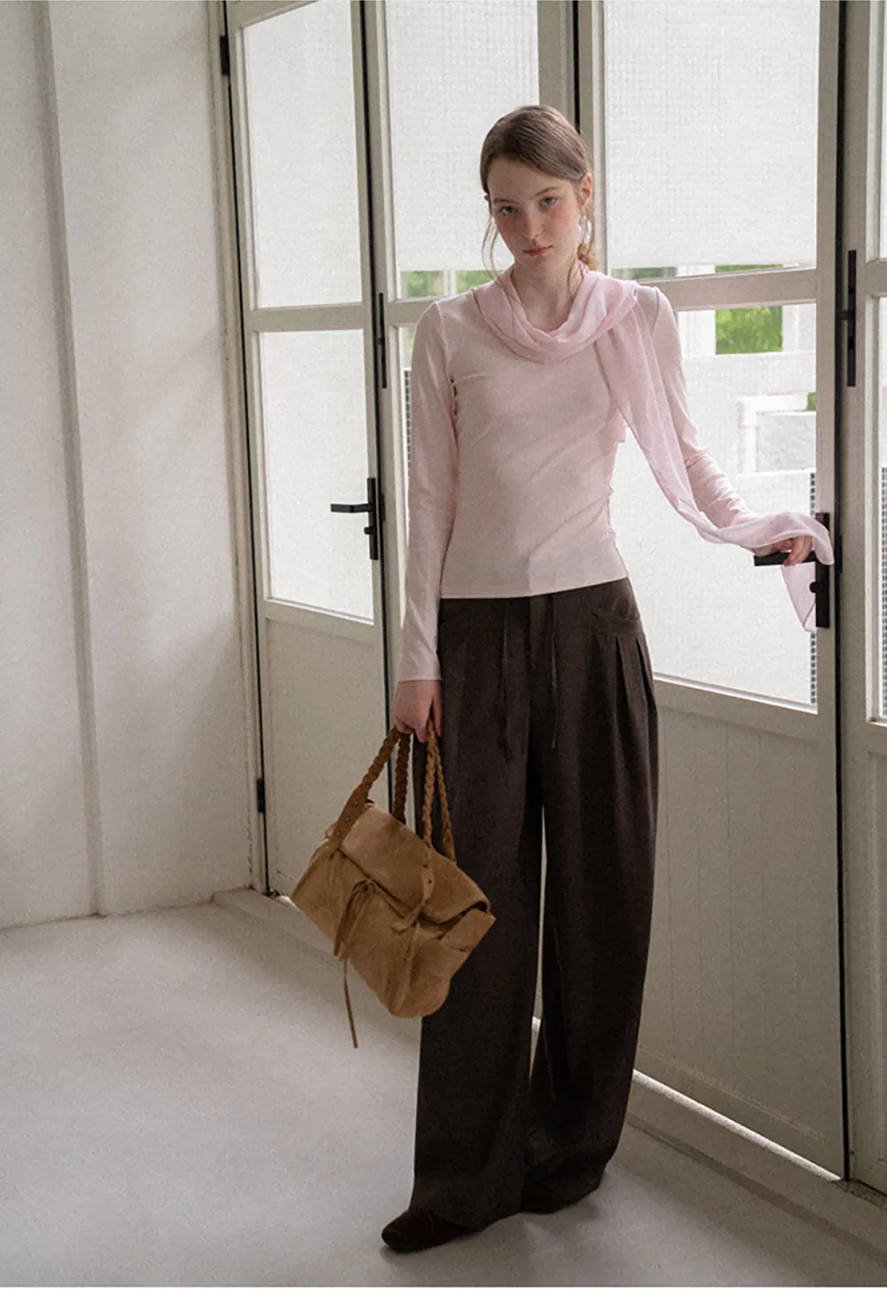 Pleated Wide Leg Drawstring Casual Pants