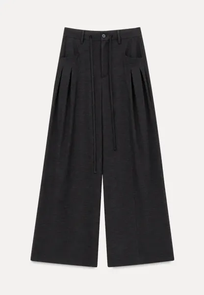 Pleated Wide Leg Drawstring Casual Pants