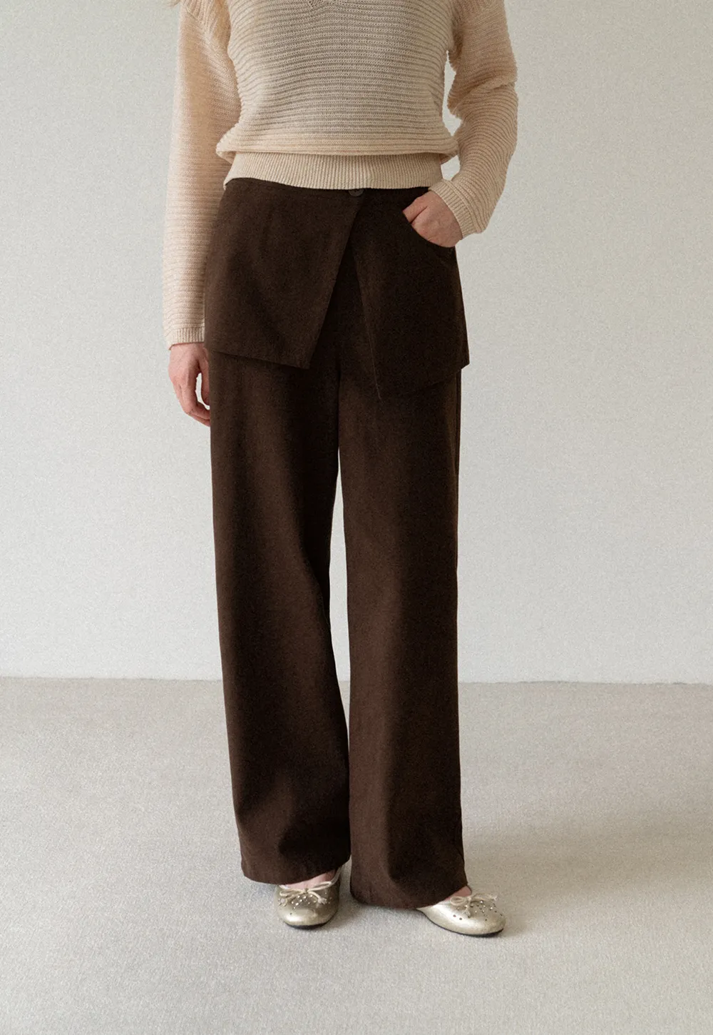 Wrap Front Wide Leg Casual Pants
