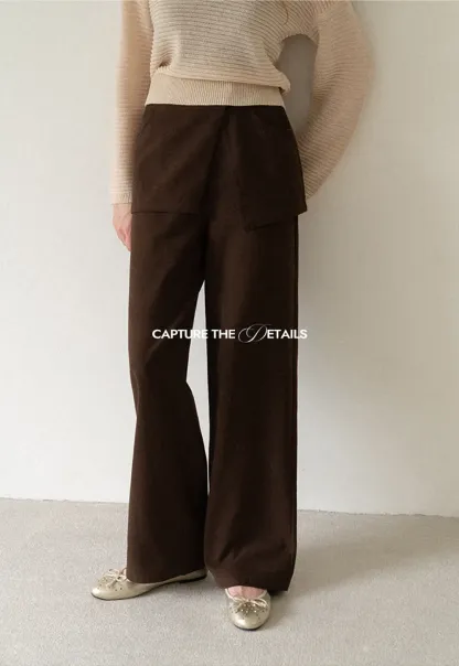 Wrap Front Wide Leg Casual Pants