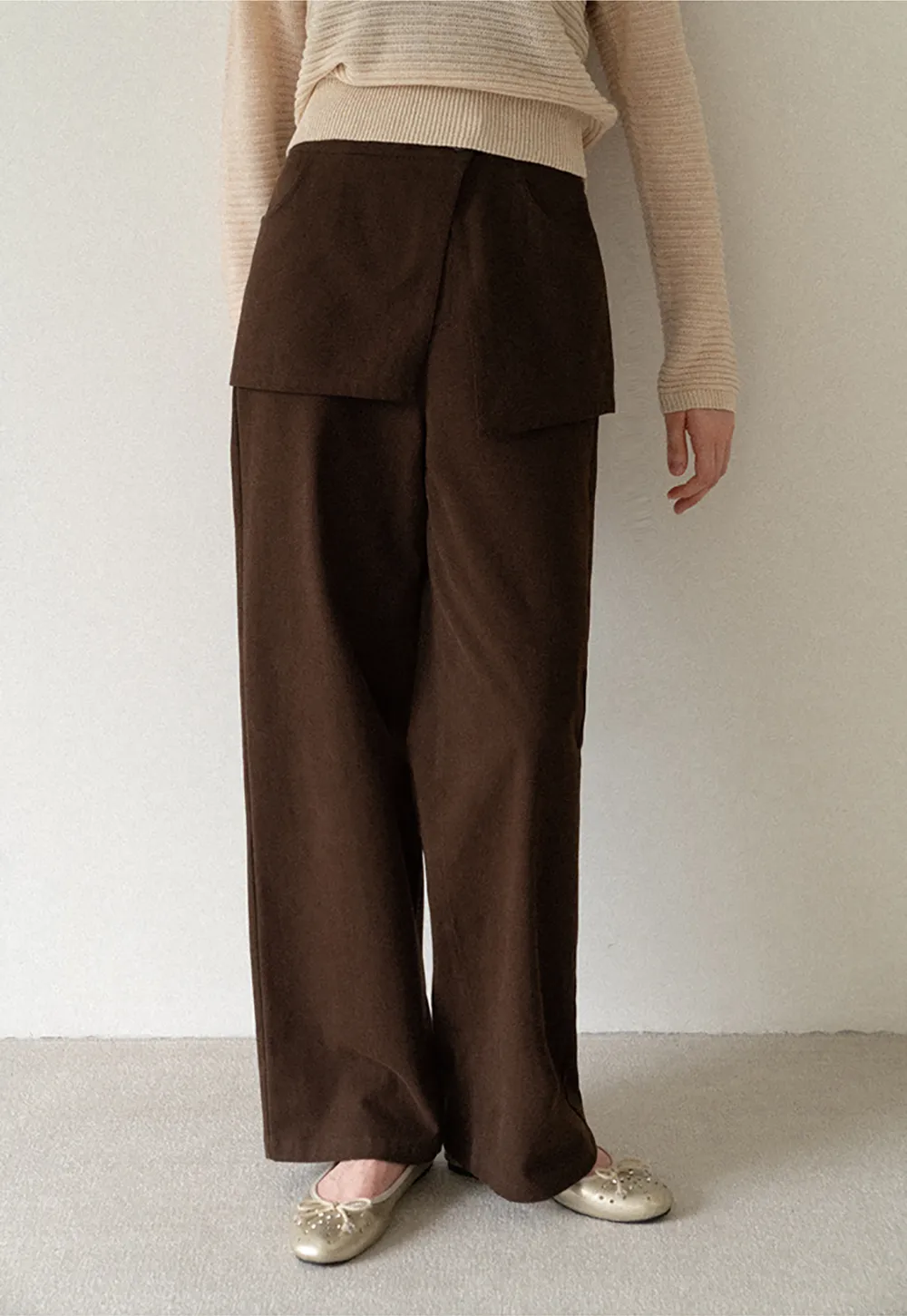 Wrap Front Wide Leg Casual Pants