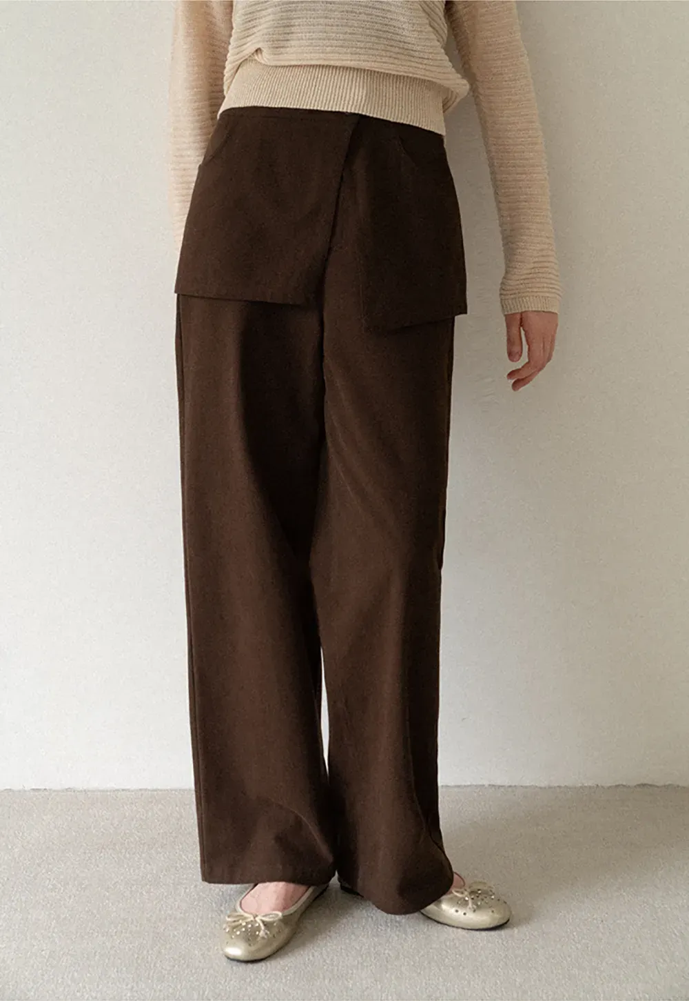 Wrap Front Wide Leg Casual Pants
