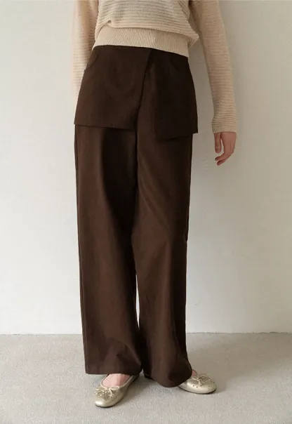Wrap Front Wide Leg Casual Pants