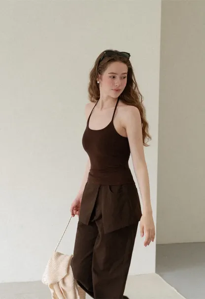 Wrap Front Wide Leg Casual Pants
