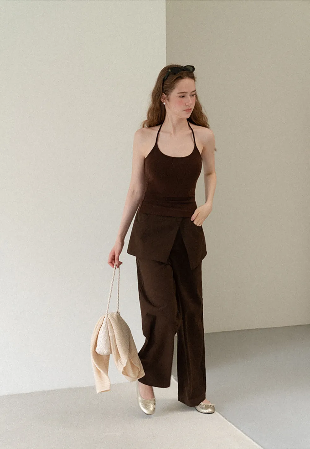 Wrap Front Wide Leg Casual Pants