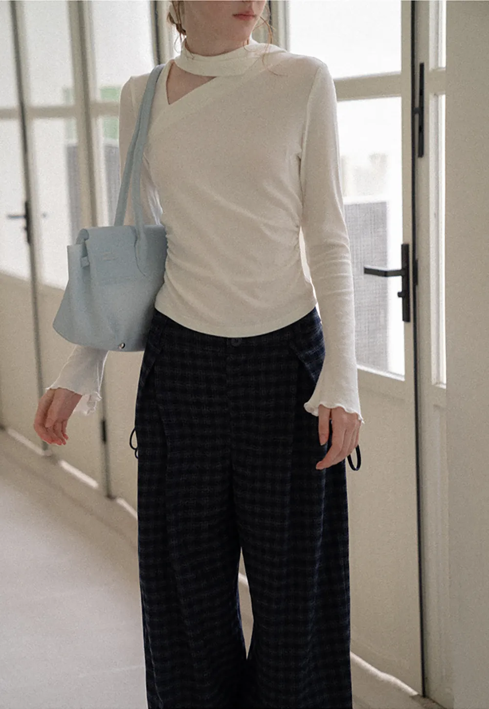 Wide Leg Plaid Pleated Casual Pants