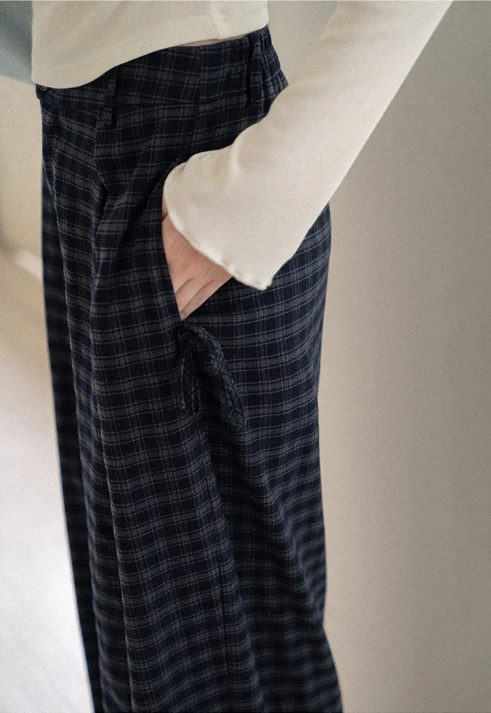 Wide Leg Plaid Pleated Casual Pants