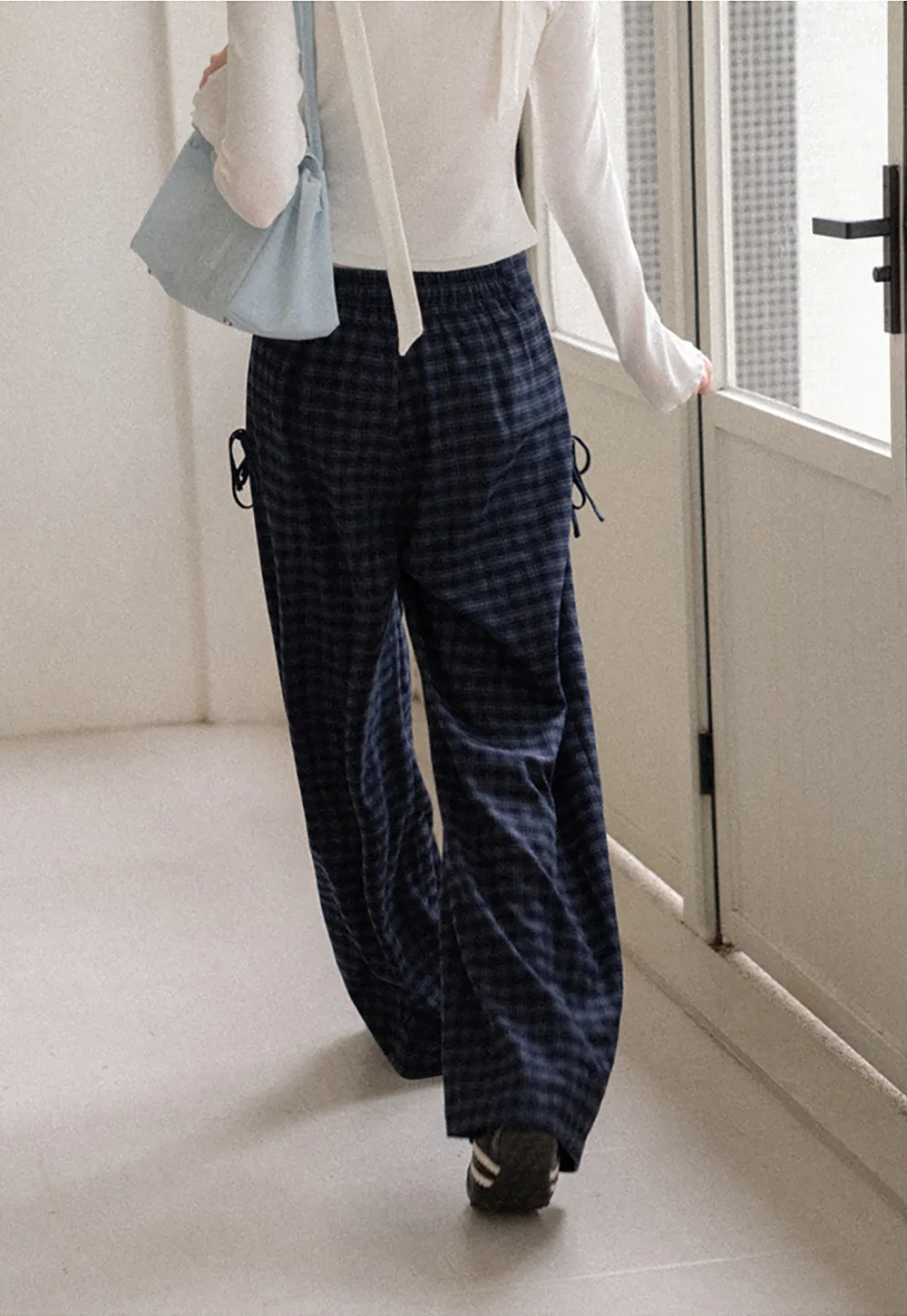 Wide Leg Plaid Pleated Casual Pants