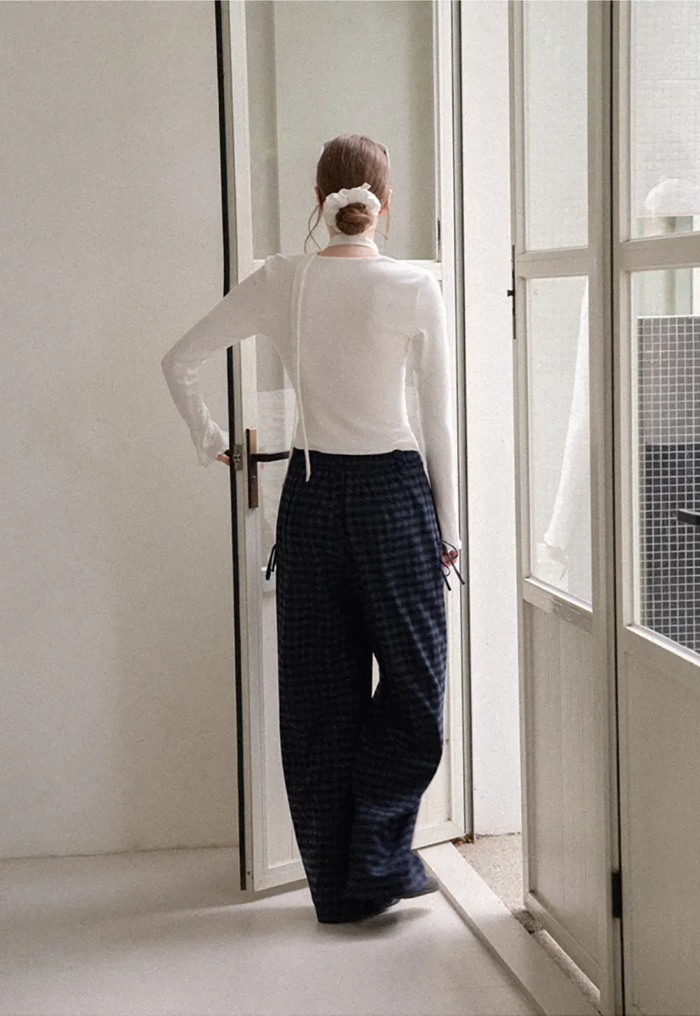 Wide Leg Plaid Pleated Casual Pants